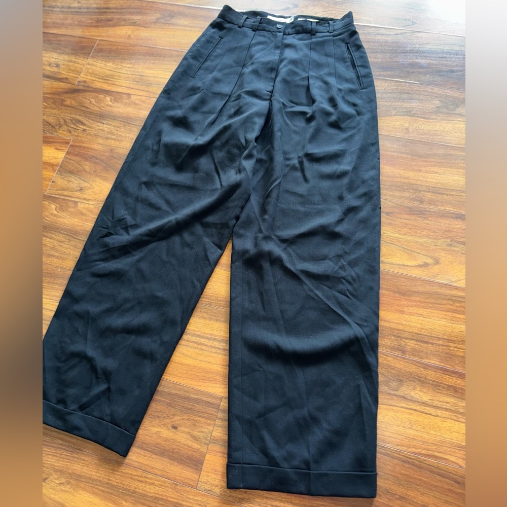 Vintage Eddie Bauer Black Wide-Leg Pleated Wool Trousers - Picture 3 of 5